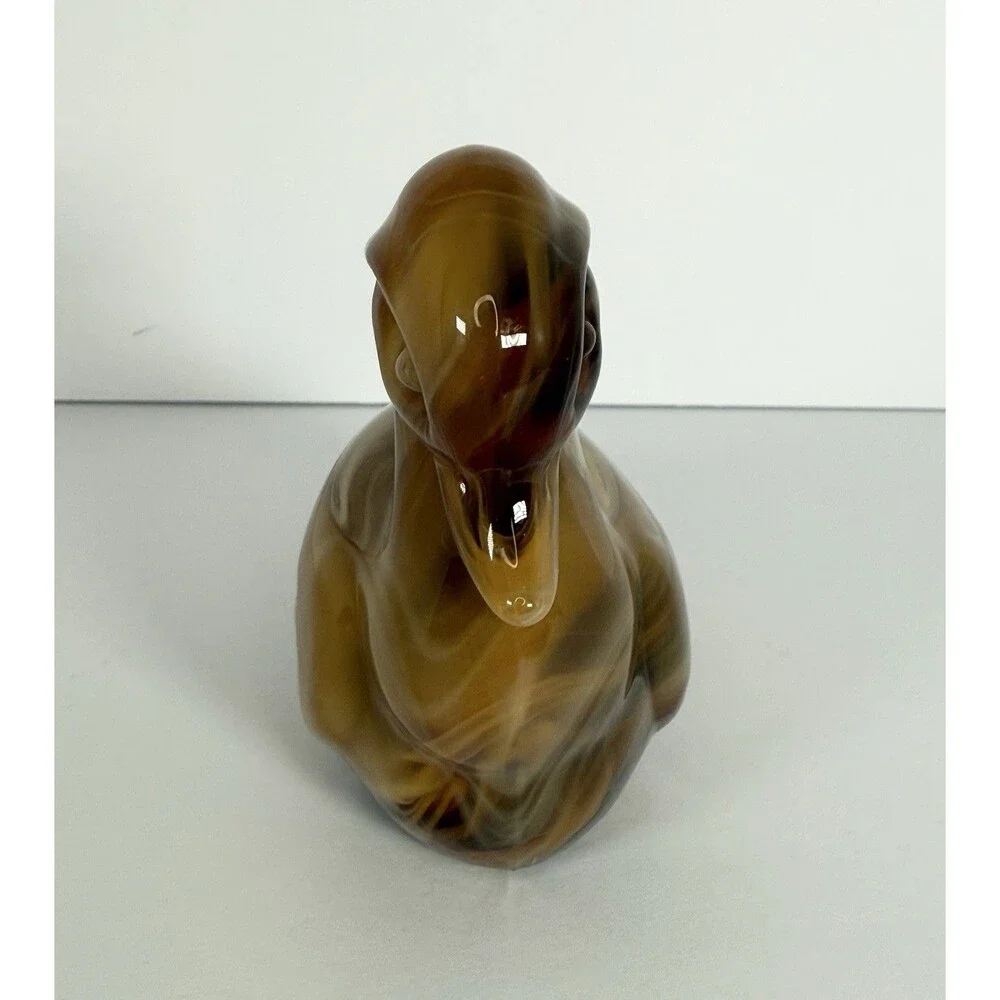 Imperial Glass Slag Duck Figurine Heisey Caramel Slag Wood / Mother Duck 4.5”x6”